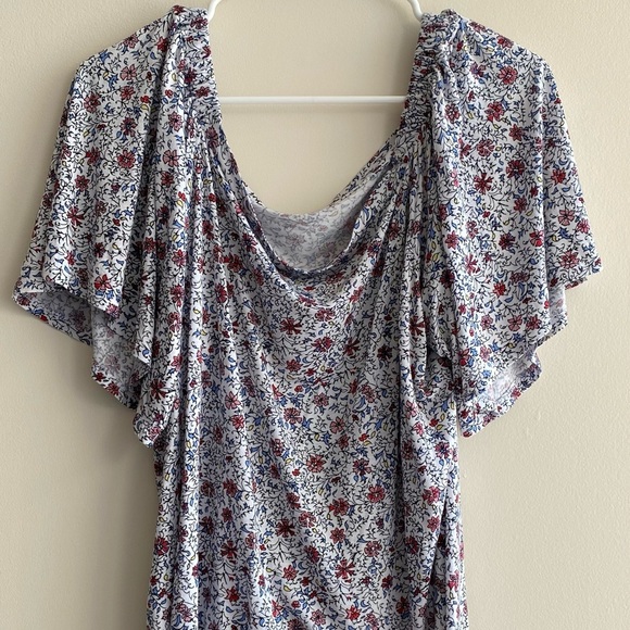 LOFT Outlet Floral Off the Shoulder Blouse, Flutter Sleeve Shirt, Women’s L - Picture 9 of 13